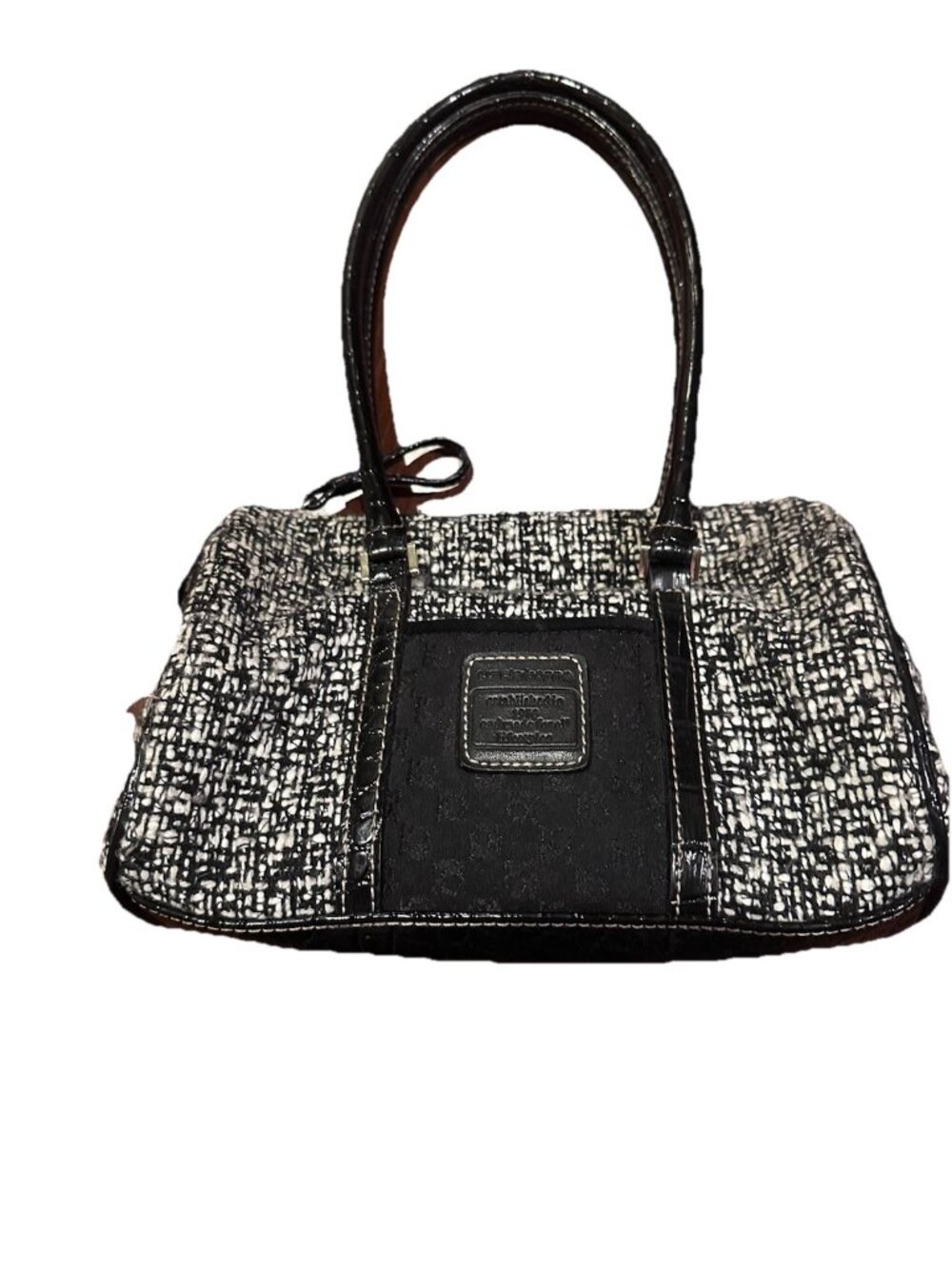 Vintage Liz Claiborne Classic Black White Wool Tweed Small Handbag